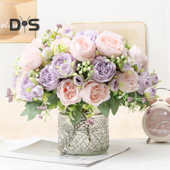 Artificial Peonies Bouquet 5 Heads Fake Flower Bouquet Realistic Faux Silk Flowers for Indoor Outdoor Home Party Decor Wedding