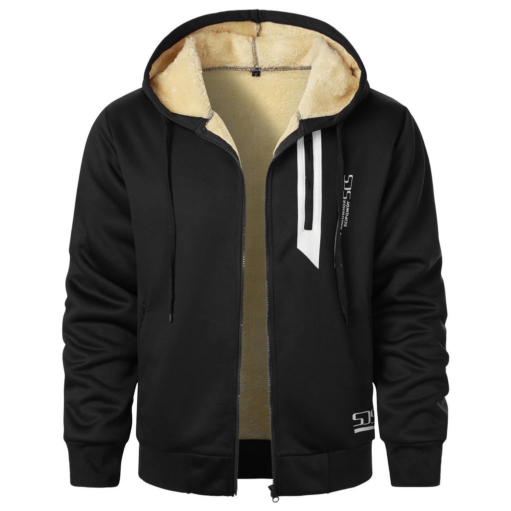 Heren Winter Effen Kleur Digitaal Bedrukt Plus Fluweel Verdikt Sweatshirt Heren Rits Vest Jas