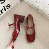 Bow silver French ballet Jane women's shoes single shoes women's thick heels high heels versatile temperament with skirt small leather shoes