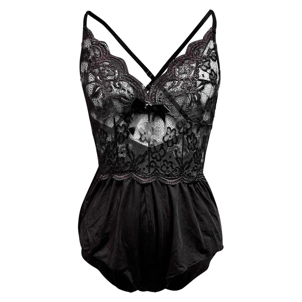 Women's Sexy Lace Suspender Nightdress One-piece Open File Sexy Pajamas