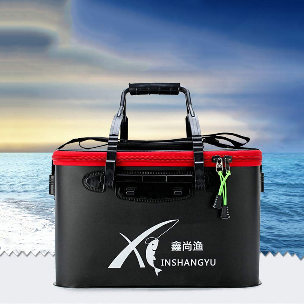 Kirlin Fishing Bucket Buckan Folding Bucket Outdoor Folding Made of EVA Large Capacity Ventilation Mesh with Handle Portable (black, 50CM)