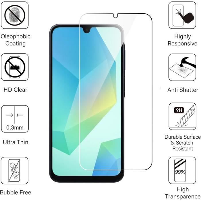 Verre Trempé - Samsung - Galaxy A16 5G - Pack de 2 - Résistant aux Rayures - Installation Facile