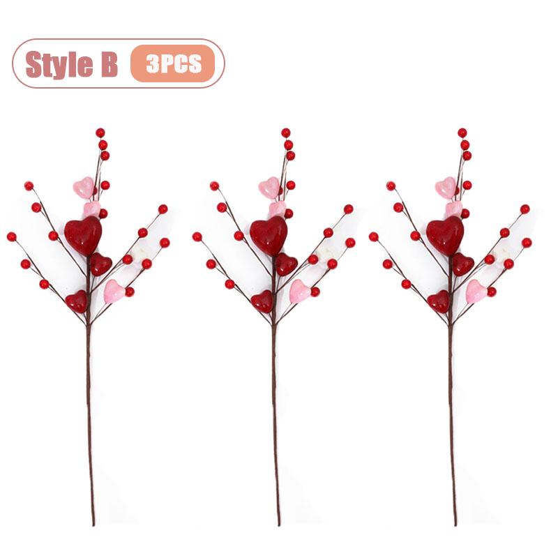 1-10PCS Valentines Decor Artificial Flower Berry Branches Heart Shape Berry Fake Flowers Anniversary Wedding Home Decor