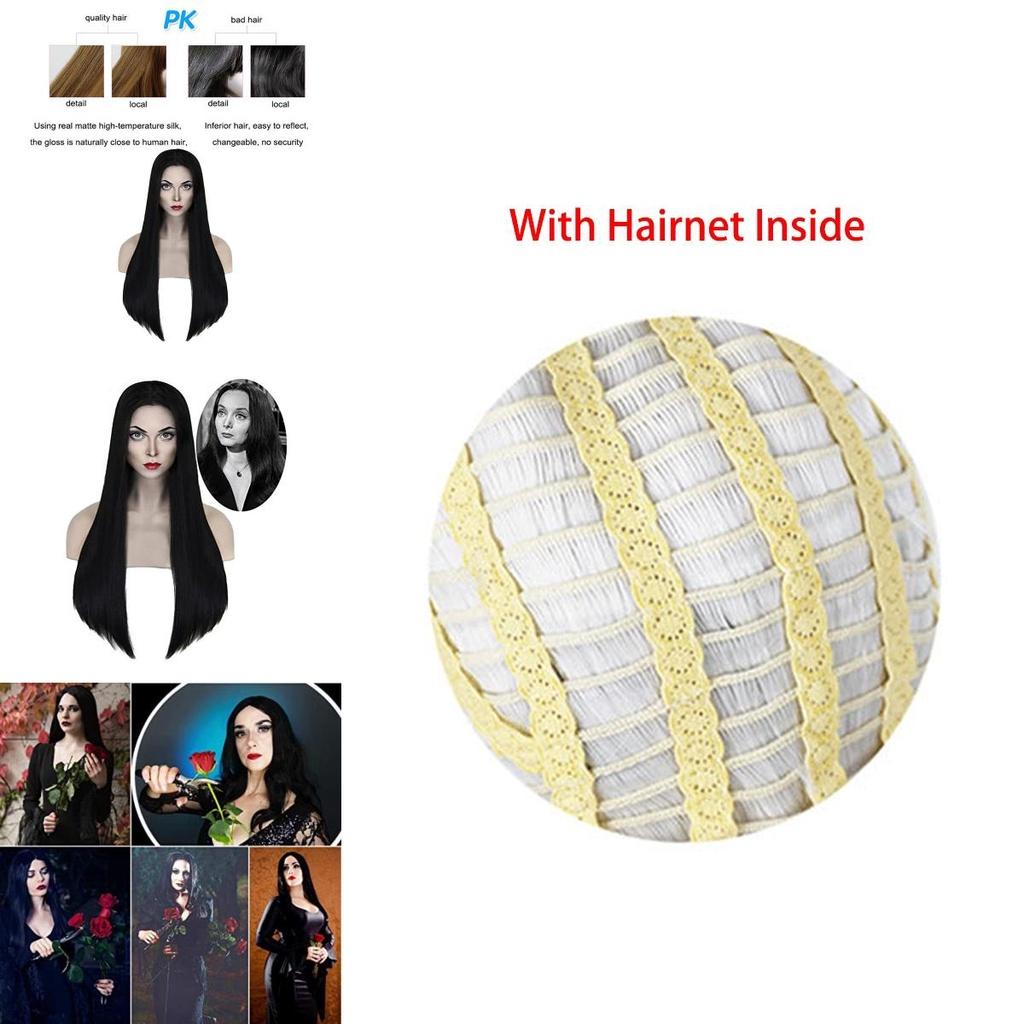 Wednesday Morticia Cosplay Wig Heat-resistant Hairpiece Addam Family Halloween Prop