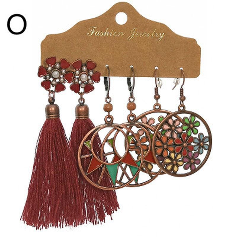 Vintage Big Round Multicolor Beaded Earrings Set for Women Ethnic Boho Tassel Feather Long Dreamcatcher Drop Earrings Jewelry