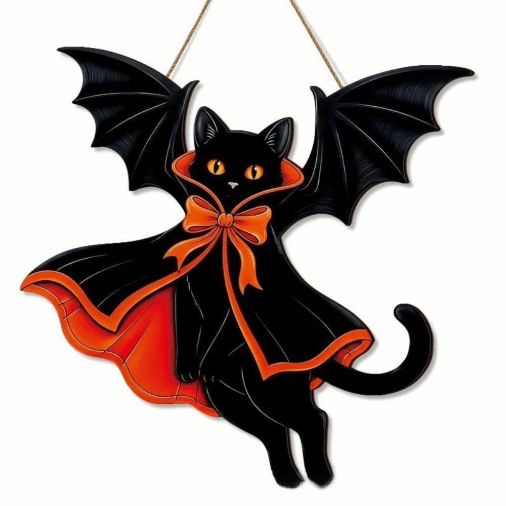 Gothic Style Halloween Bat Welcome Sign Wooden Hanging Decoration Sign Outdoor Garden