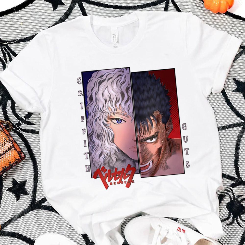 Japan Anime Berserk TShirt Guts Print Graphic Tee Unisexs 90s Summer Short Sleeve Unisexga Dark Fantasy Black SwordsUnisex Style