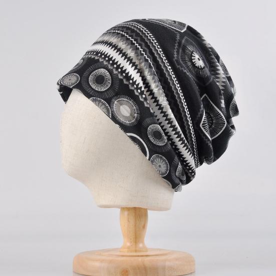 Damehatt Toppløs Strikket Vintage Trykk Lett Dekorativ Etnisk Stil Elastisk Ørebeskyttelse Dame Lue for Hverdagslig Bruk