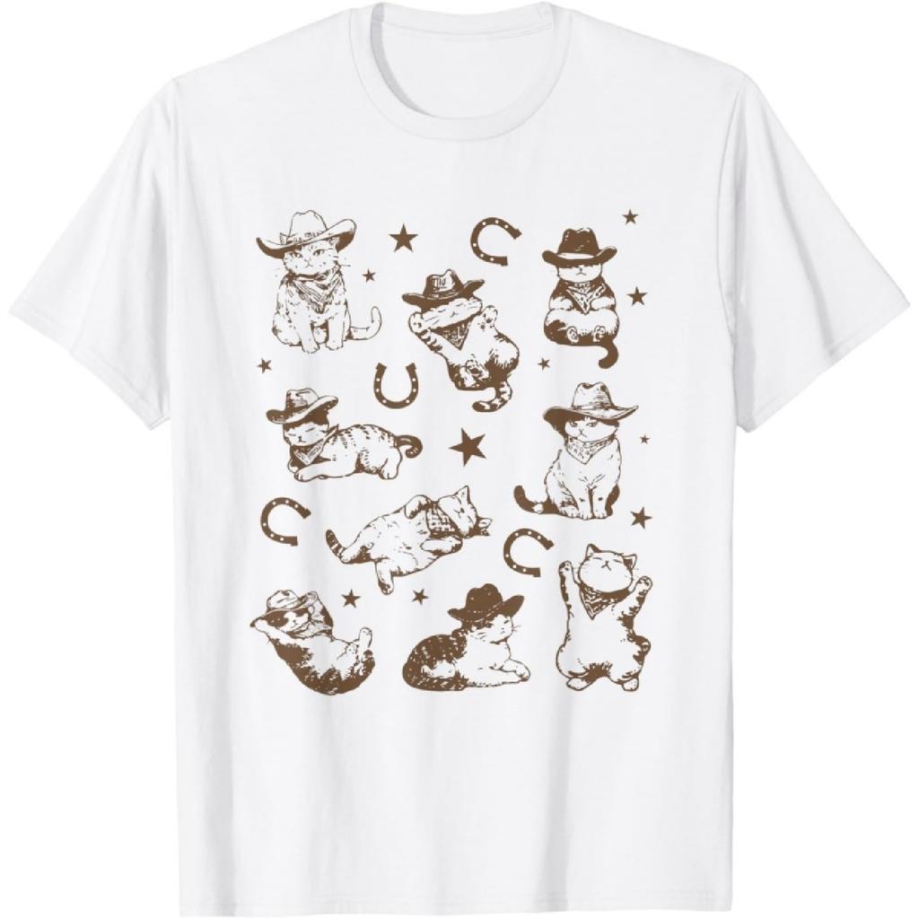 Vintage Western Kitty Cowboy Cat Pattern Men & Women T-Shirt