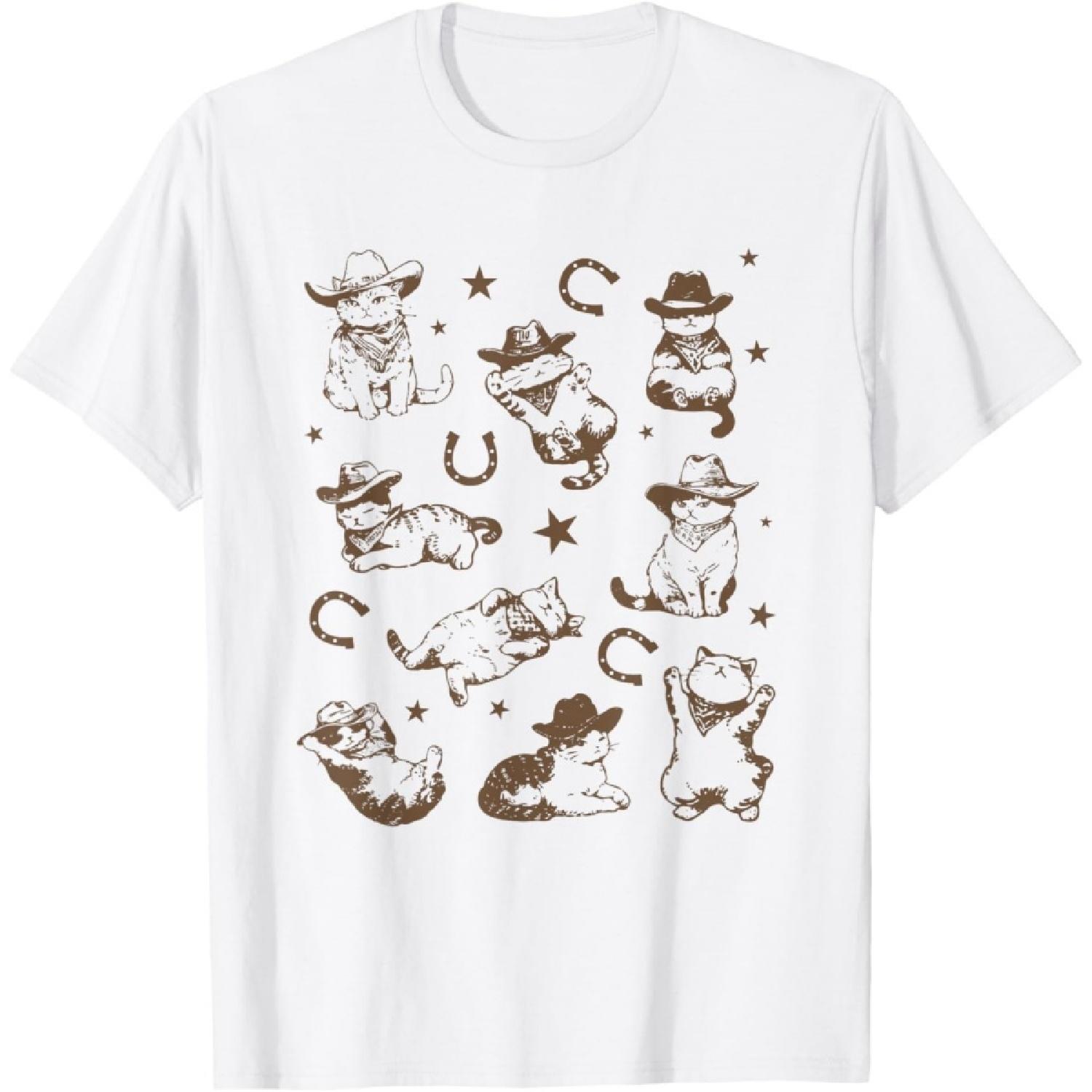 Vintage Western Kitty Cowboy Cat Pattern Men & Women T-Shirt XXXXXL белый