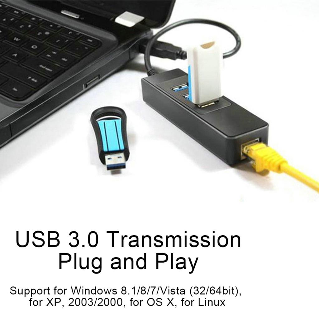 DM HE27 RTL8153 USB 3.0 Ethernet Converter Adapter with 3 Port 3.0 HUB To RJ45 Drive Free