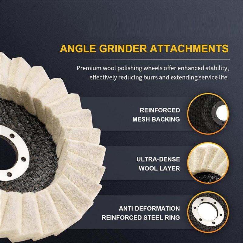 ABBP-3 Pack 5 Inch Wool Felt Polishing Wheel Discs Angle Grinder Attachment For Aluminum, Metal, Stainless Steel, Jewelry, Chrom