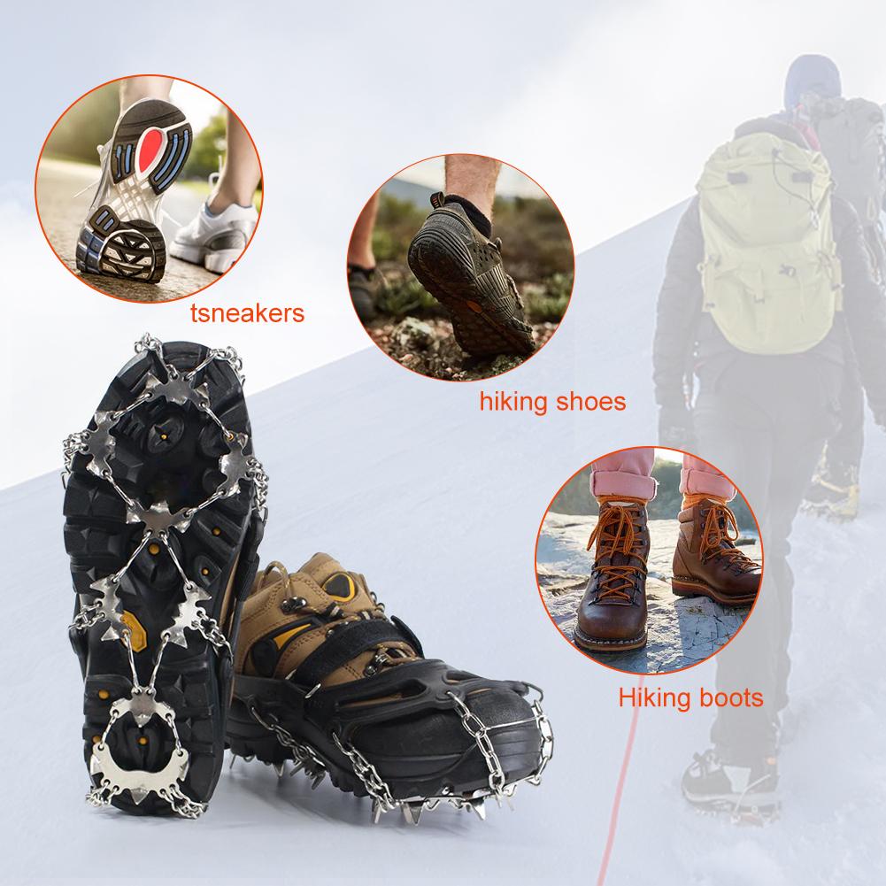 1 Paar Eiskrallen Edelstahl 24 Zähne Bergsteigerkrallen mit Tragetasche Eiskletterausrüstung für Schuhe/Stiefel/Absätze/Sneaker