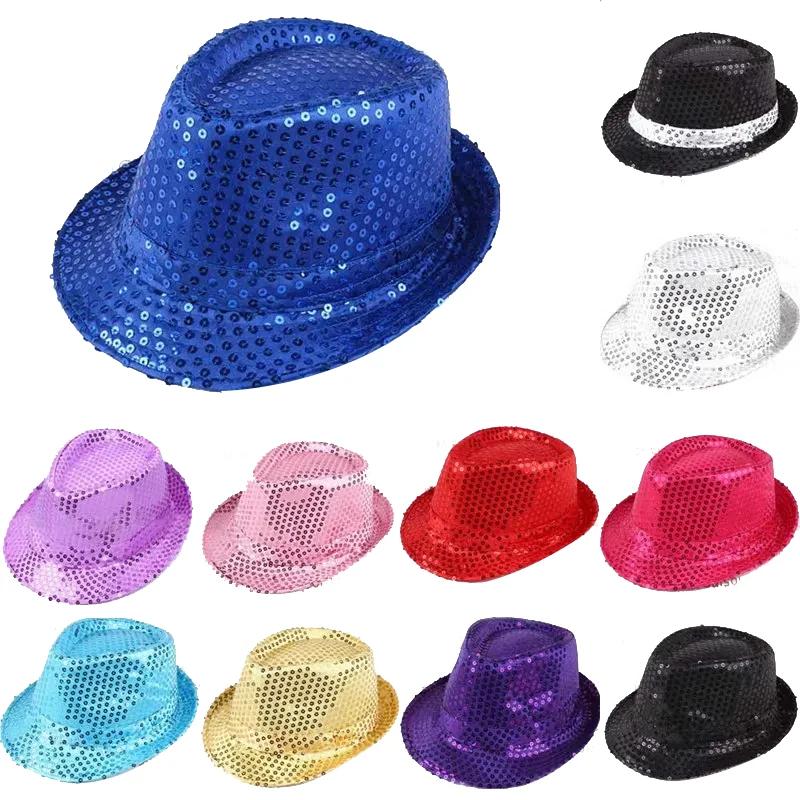 1 PC Jazz Hat Glitter Sequin Cosplay Prop Performance Costume Hip Hop Singer Women Men Glitter Beaded Hat Dance Performance