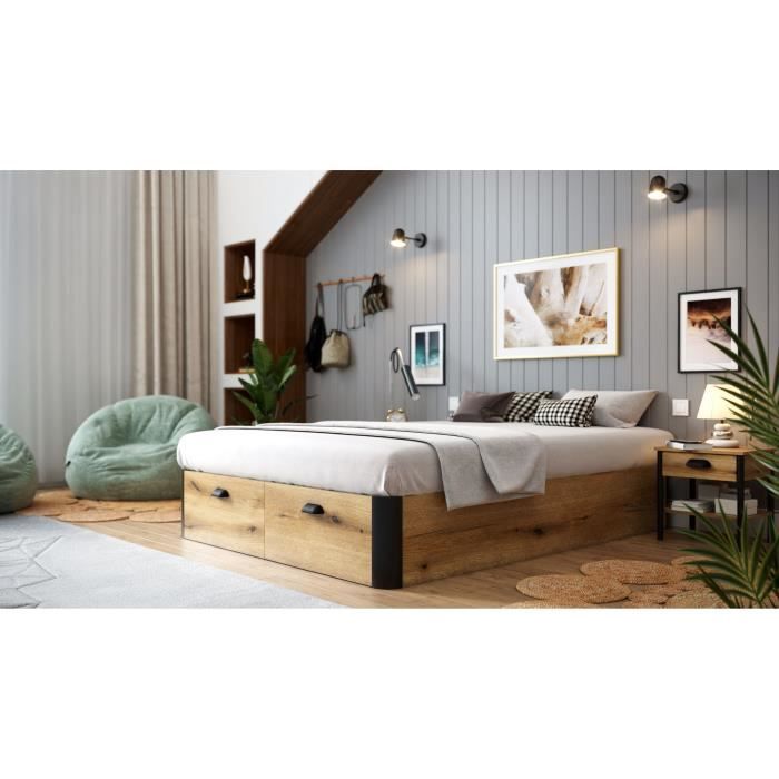 Adult Storage Bed - 140x190 Cm Bed - 2 Front Drawers - Made In Spain
