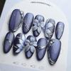 30pcs Long Square and Almond False Nails Crystal and Bow Knot Cat Eye Flowers Press On Nails French Detachable Fake Nails Women