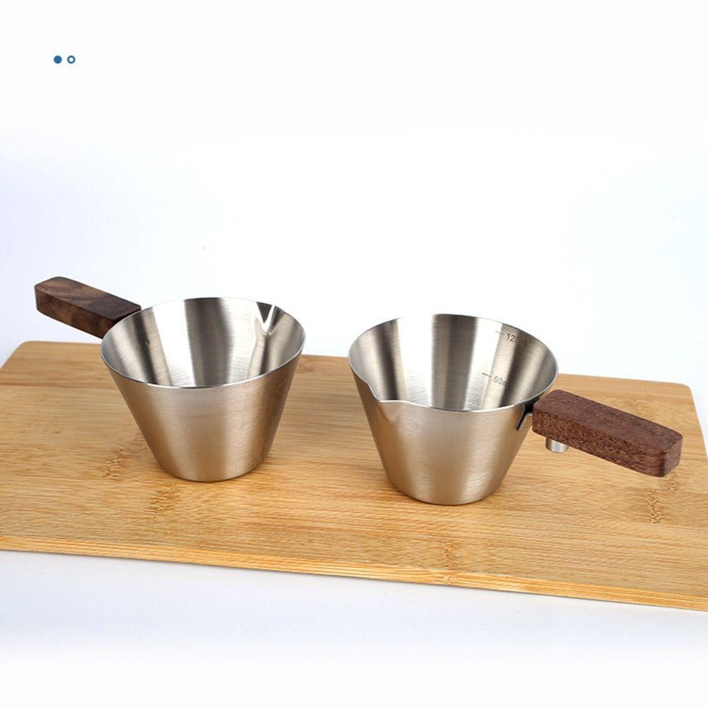 Wood Handle Espresso Measuring Cup 304 Stainless Steel Small Milk Pitcher  Kitchen Accessories