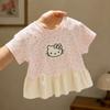 Girls Summer Short Sleeve T Shirt Cotton Polka Dot Applique Top