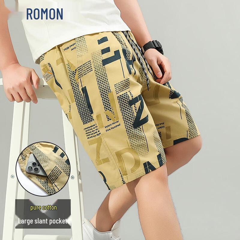 ROMON Men s Loose Fit Printed Cotton Beach Shorts 5XL
