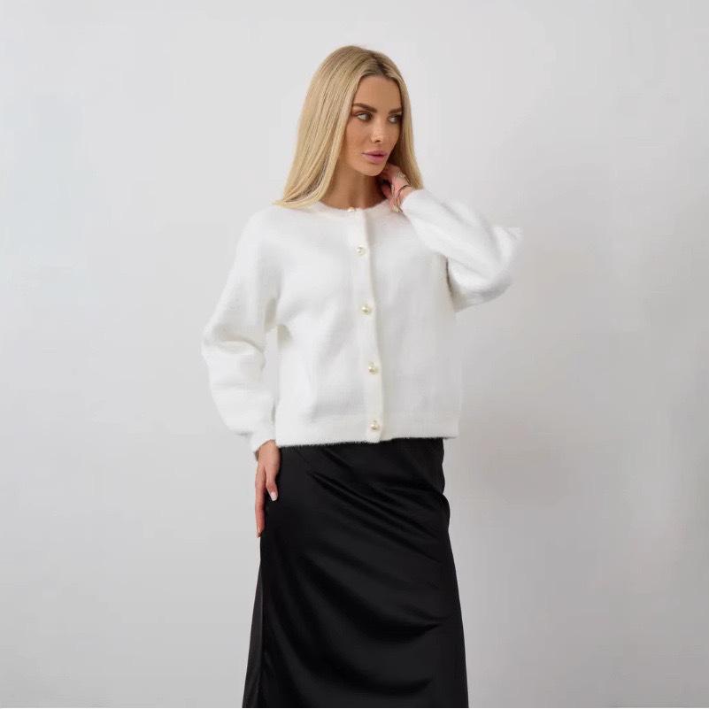 Women's Autumn/Winter White Mink Cashmere Cardigan - Short, Loose, Soft, and Fluffy