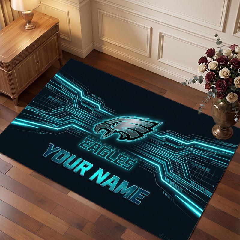 Philadelphia Eagles Personalisiertes Kristall-Samt-Teppich, Benutzerdefinierter Namens-Text Weicher Anti-Rutsch-Teppich für Wohnzimmer Schlafzimmer