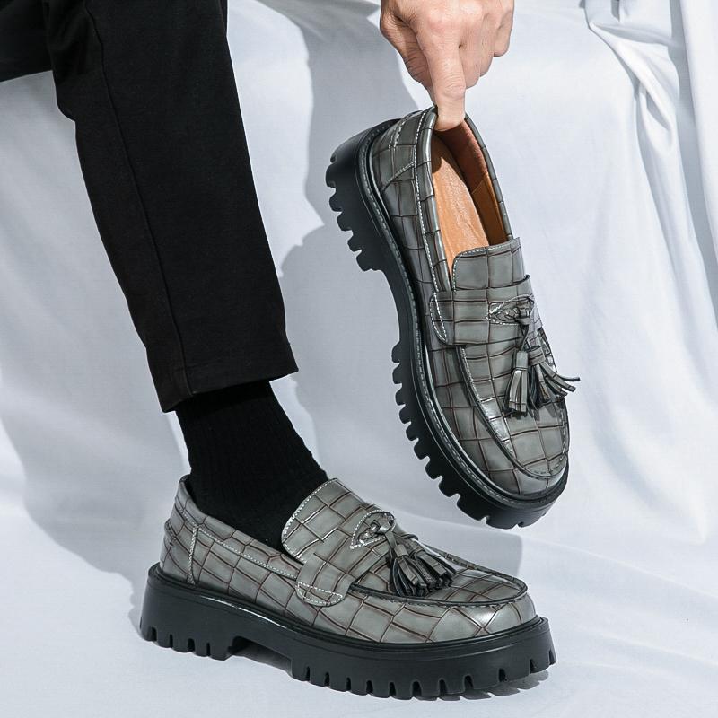 Men Loafers Black Platform Elevator Leather Shoes Thick Sole Formal Business Wedding Dress Prom Lightweight Shoes Large Size