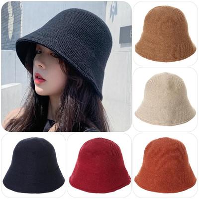 Women Warm Wool Foldable Panama Hat Bucket Hat Fisherman Cap Sun Cap