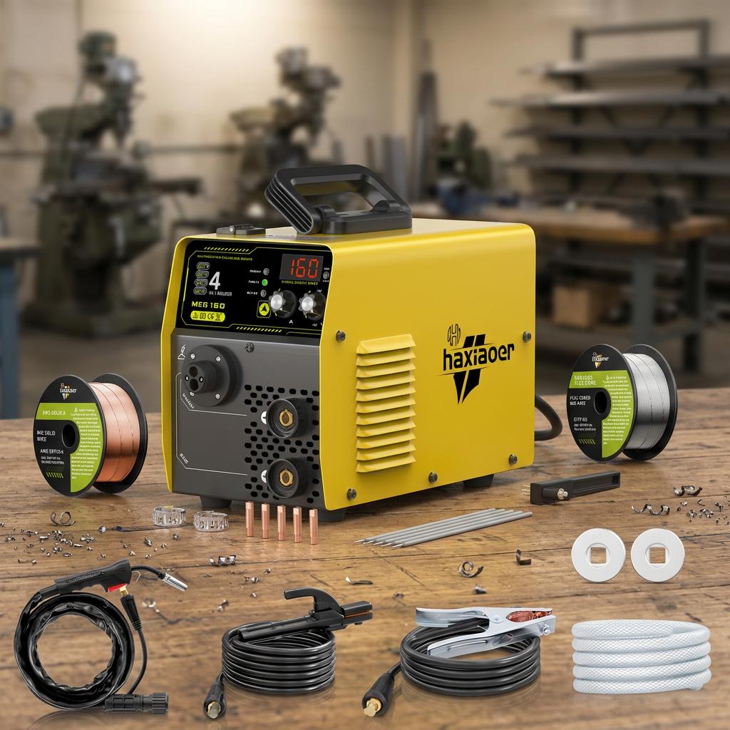 HAXIAOER MIG160 160A Gas Shielded MIG Welder 110V 4-in-1 Gas Gasless Flux Core Lift TIG Stick Digital Display IGBT
