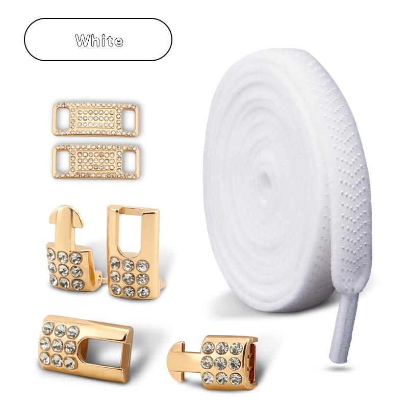Gold Diamond buckle Shoelaces without ties Elastic Laces Sneakers Tennis No Tie Shoe laces Flat Shoelace for Shoes accessories