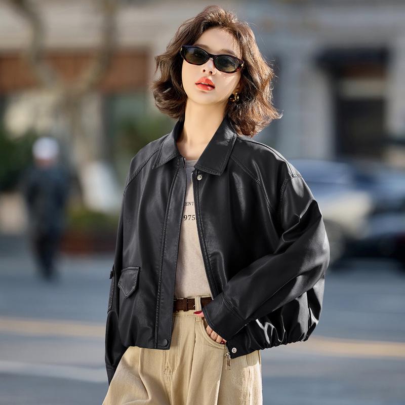 Women's Versatile Genuine Leather Jacket - Short Petite Fashion Lambskin Coat for Spring and Autumn 2025