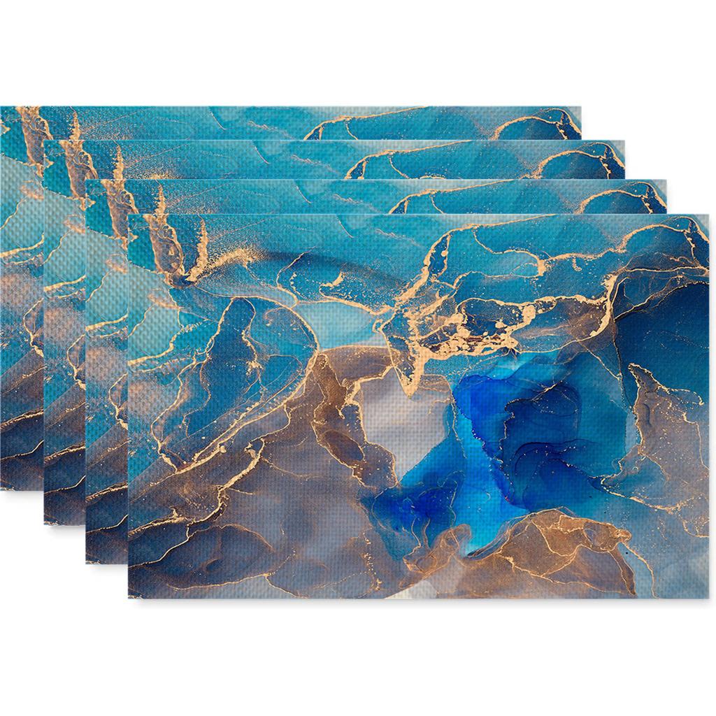 Anti Fouling and Heat-insulating Table Mat 4PC Placemat Watercolor Marble Printed Fabric Linen Placemat  Western Style Placemat