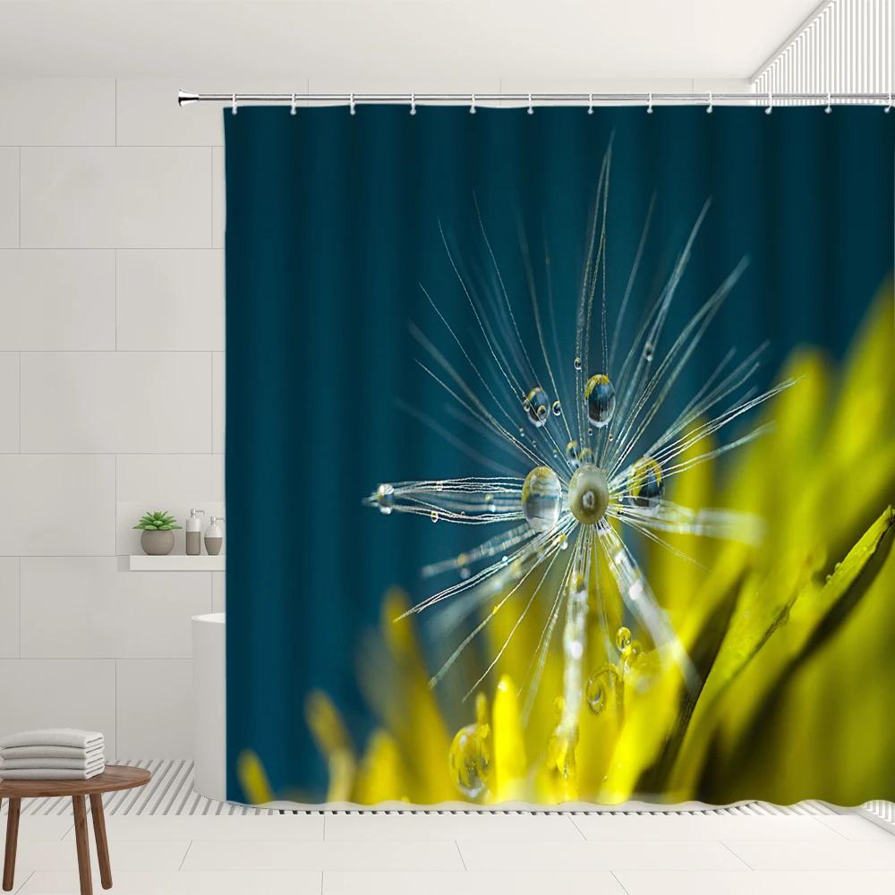 Plants Landscape Shower Curtain Sets White Dandelion Flying Seeds Pattern Home Bathroom Decor Hanging Curtains Bathtub Screens