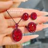 New Diablo Series Pigeon Blood Red Corundum Zircon Sets Personality Black Gold Color Rings Pendant Necklaces Earrings For Women