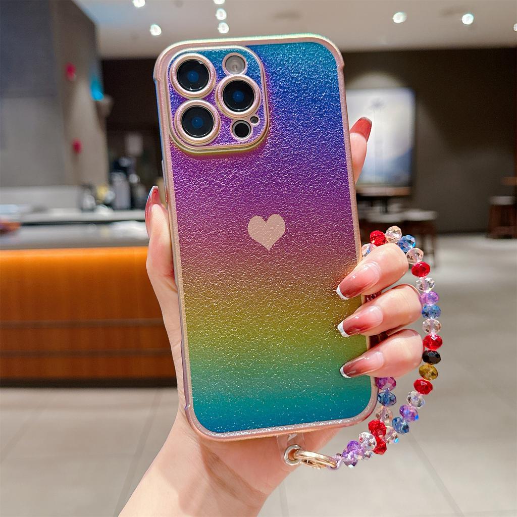 Applicable iPhone16Promax silk side love mobile phone case Apple 15 protective case crystal lanyard