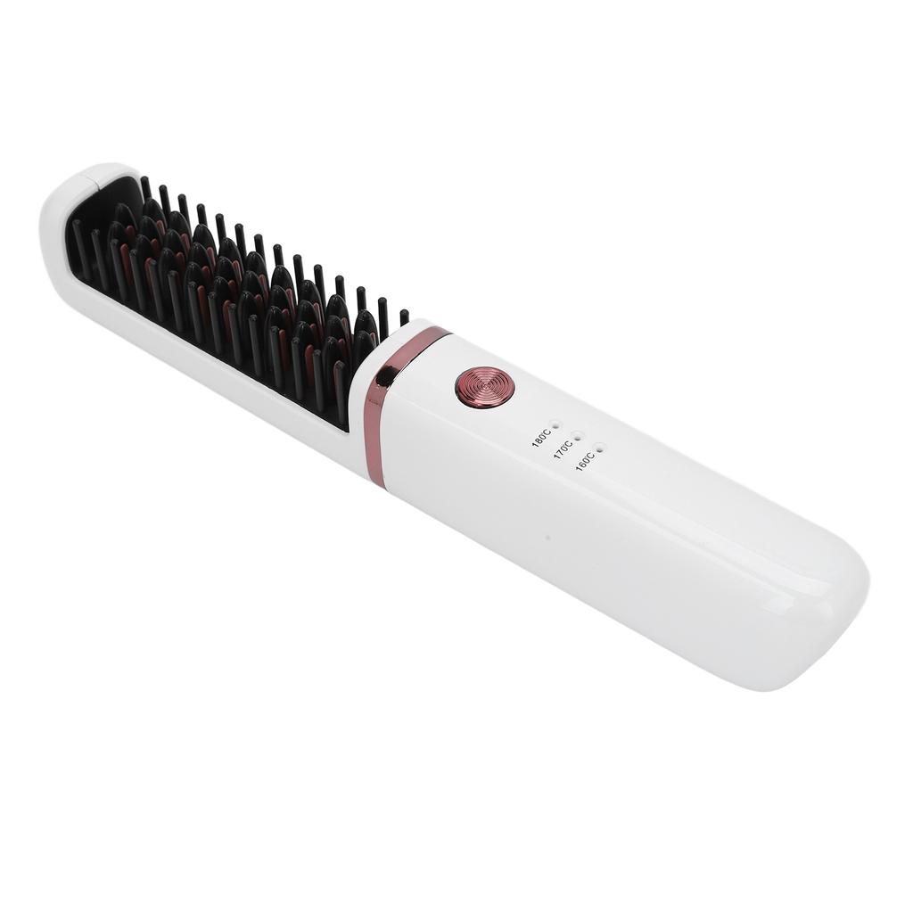 Hair Straightener Brush USB Rechargeable Hair Straightening Curling Brush Pearl White