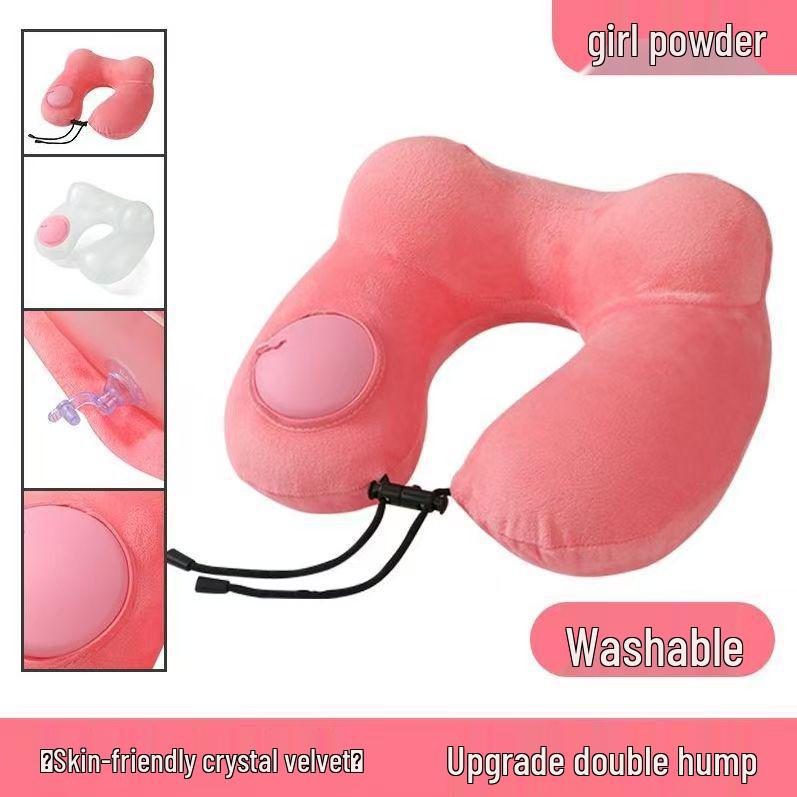 U-förmiges Reise-Nackenkissen - Zum Aufblasen drücken, Tragbare Stütze für Flüge und Geschäftsreisen