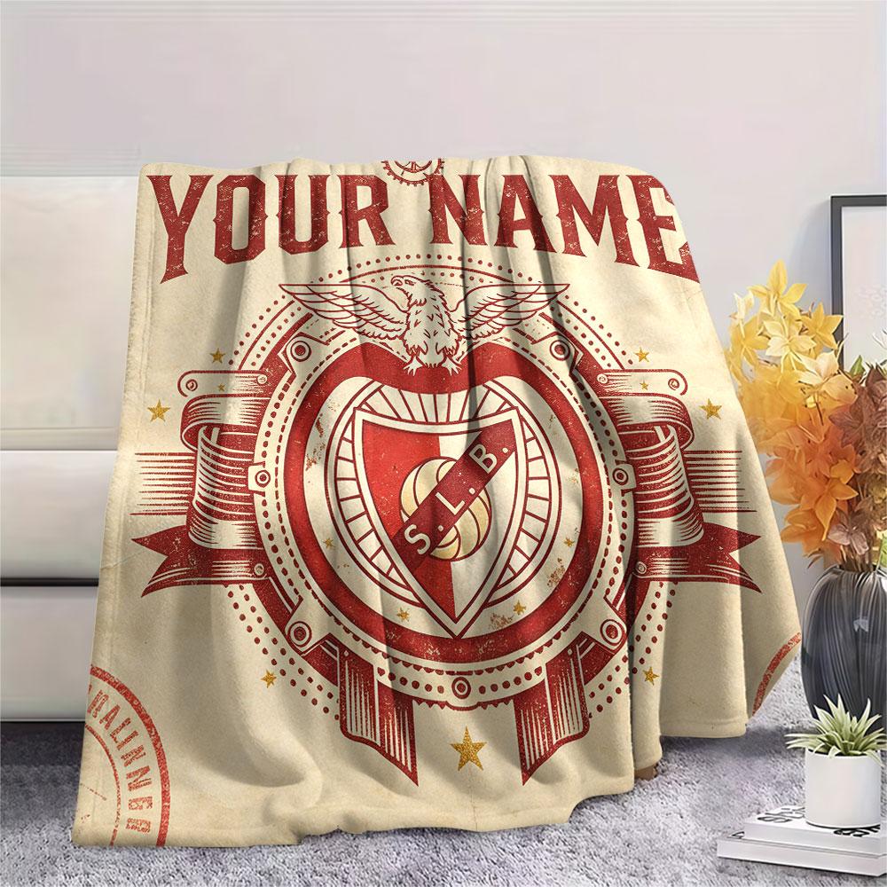 Custom Name,S.L. Benfica Printed Flannel Blanket, Soft Throw for Bedroom Sofa, Washable, Christmas Present, Great Gift.