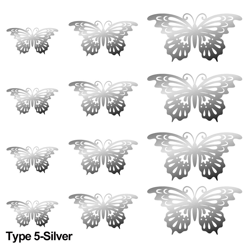 12Pcs/Pack 3D Hollow Out Butterfly Stickers Gold/Silver/Rosegold Mirror Decals Metal Texture Wall Art Wedding Party Supplies
