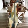 Women Plus Size V Neck Short Sleeve Printed Straight Long Dress Green Khaki