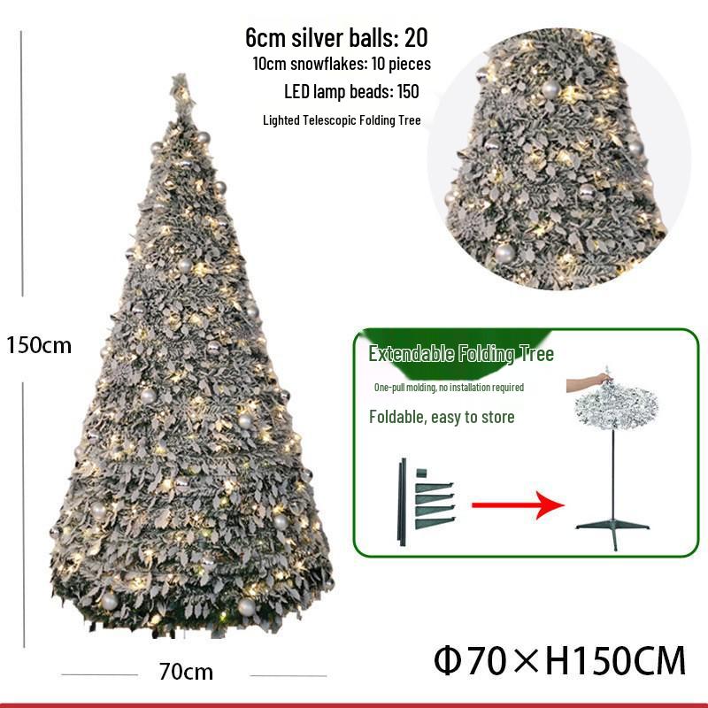 Automatic Folding Telescopic Christmas Tree with Lights for Home, Commercial, and Supermarket Decorations