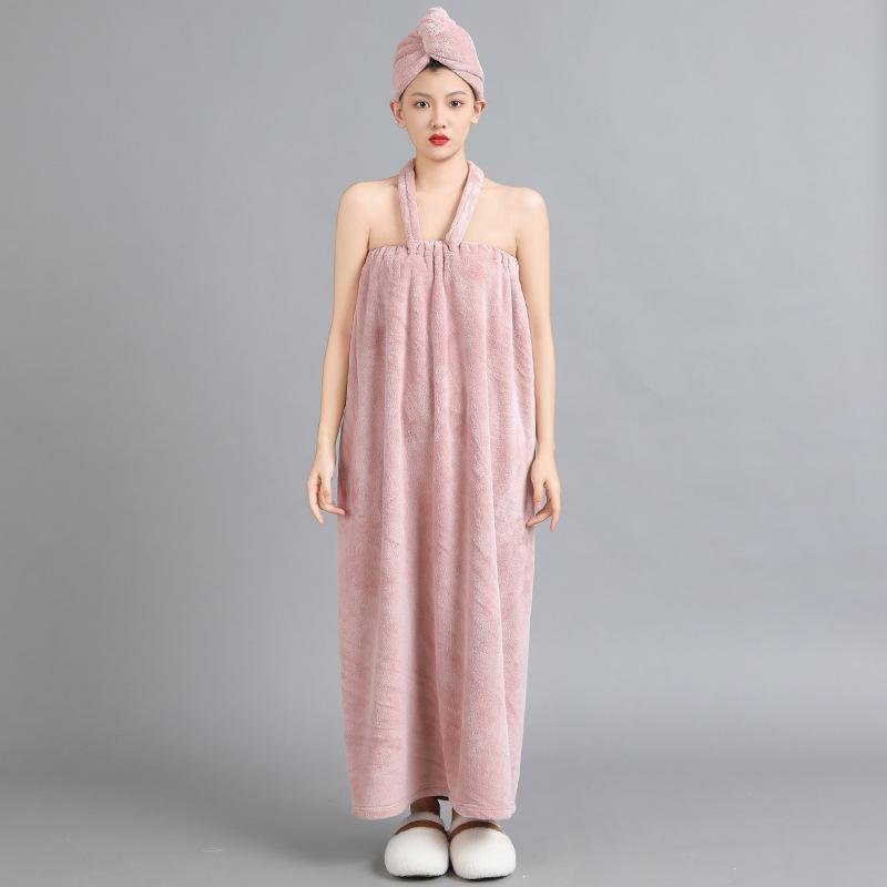 

1 Комплект Банный халат из кораллового флиса с поясом, носимый халат-накидка длиной 130 см, быстросохнущее унисекс банное полотенце для спа, бани и дома Bathrobe + Dry Hair Cap хаки