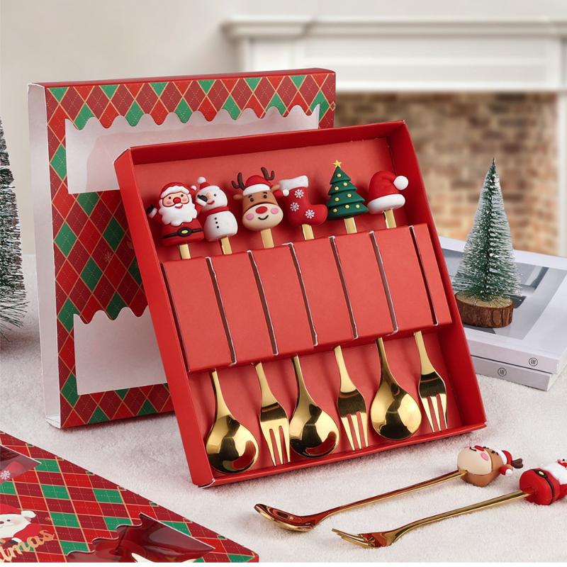 4pcs Christmas Coffee Spoon, Doll Cute Coffee Spoon Set, Stainless Steel Mixing Christmas Spoon, For Restaurant Christmas Party