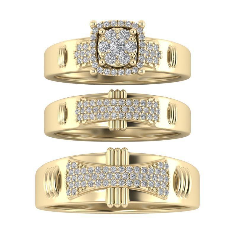 Wind Slightly Inlaid With Diamond Zircon Light Luxury Three-Piece Series Ring Ring