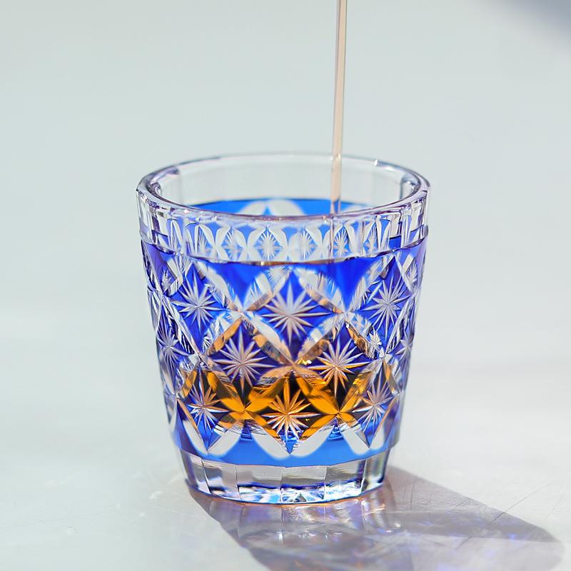 Japanese Edo Kiriko Blue Green Sky Blue Red Purple Glass 35ml Shot Glass with Exquisite Package