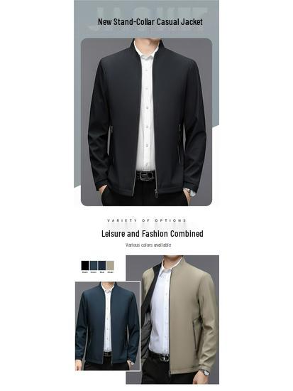 Men's Mid-Aged Spring/Autumn Stand Collar Thin Jacket - Wear-Resistant Trendy Outerwear