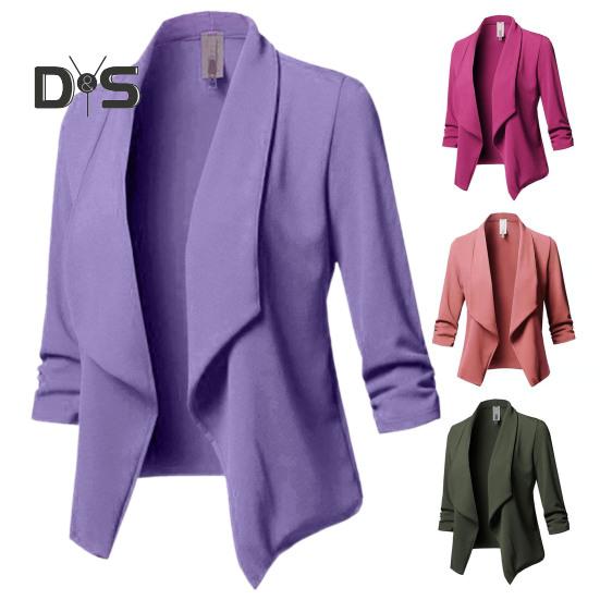 Dámské Business Blazer Cardigan s otevřeným stehem Tříčtvrteční rukávy Rovná klopa Jednobarevné Formální styl OL Styl OL Volný Dámský Business kabát