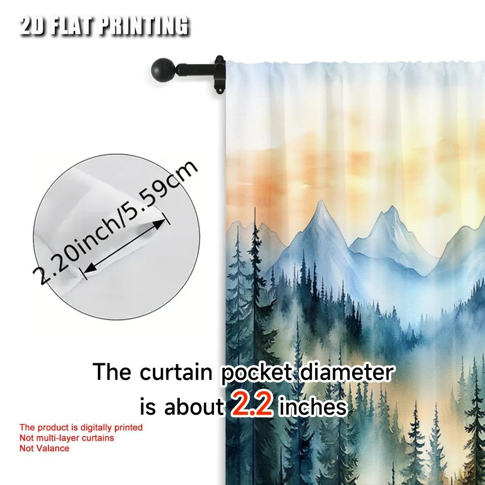 2pcs, Upscale Curtains Print Large Forest Mountains Pattern Durable 100% Polyester Fabric (without Rod) Stuff Clearance Ldeal