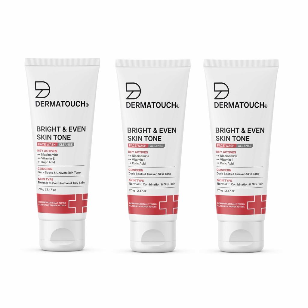 DERMATOUCH Bright & Even Tone Face Wash with Niacinamide, Vitamin E and Kojic Acid | Daily Gentle Face Wash For Tan, Pigmentation, Uneven Tone | 70g
