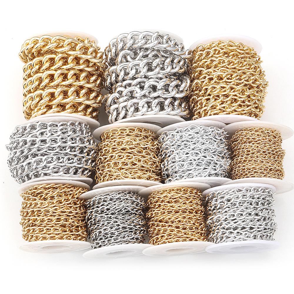 2-5Yards/Roll Metal Aluminum Chain Gold Silver Color Twist Link Chain For Jewelry Making DIY Bracelet Necklace Keychain Supplies