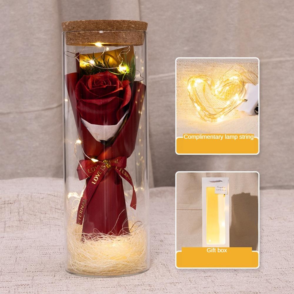 Evig rose LED-glasskuppelbukett Romantisk opplyst ornament Perfekt Valentinsdag Juleinnredning romantisk gave